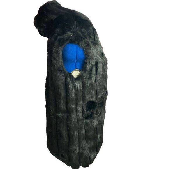 ORIGINAL USA B2B Faux Fur Hooded Vest Size Small/Medium Black‎ New Without Tags - Picture 2 of 8